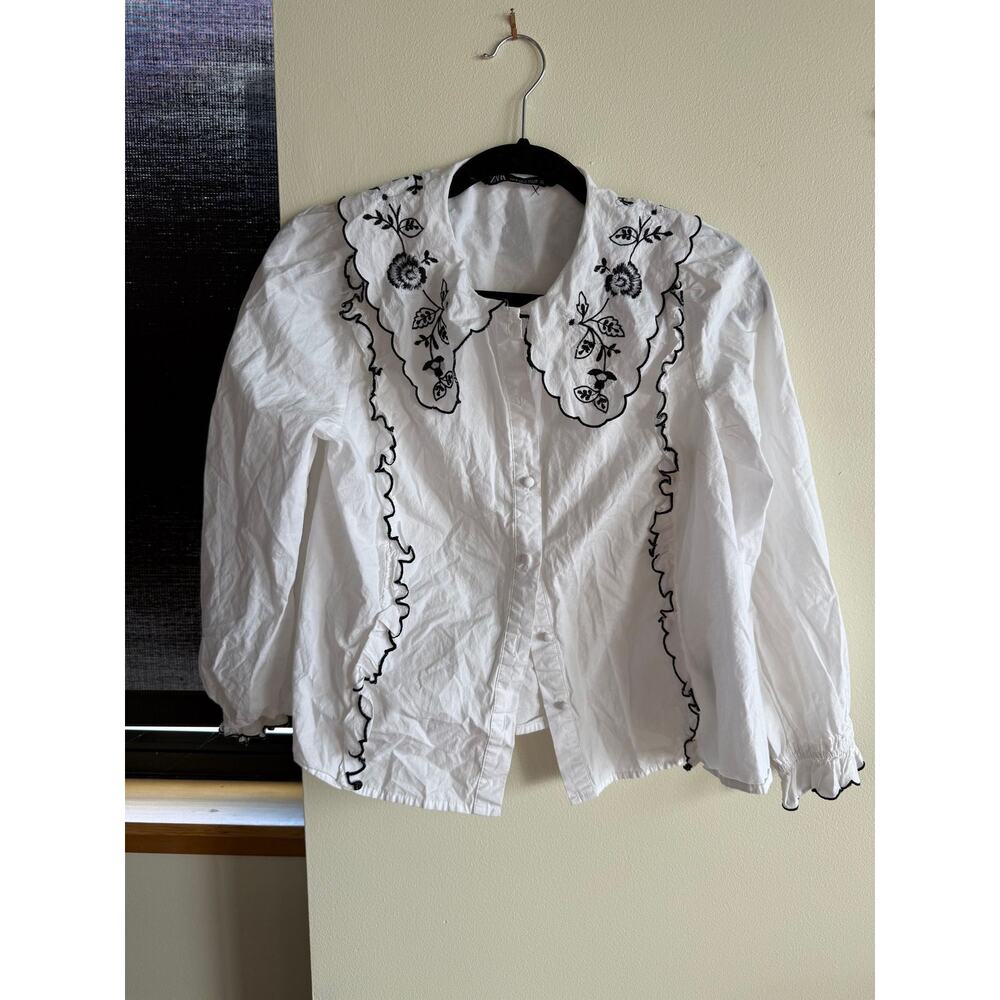 Zara Embroidered Poplin Top Size Small - Picture 4 of 6